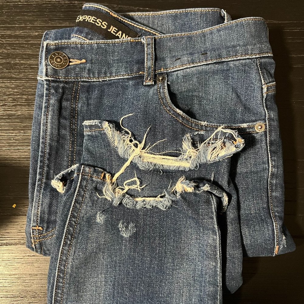 Express High Rise Ripped Jeans - Dark Wash - Size 12